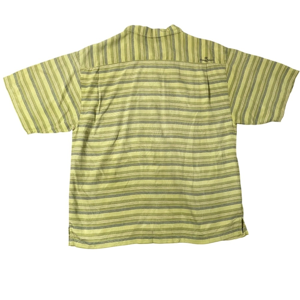 Tommy Bahama 100% Silk Button Up Shirt Mens XL Green Relax Striped Leaf Print - Picture 2 of 10